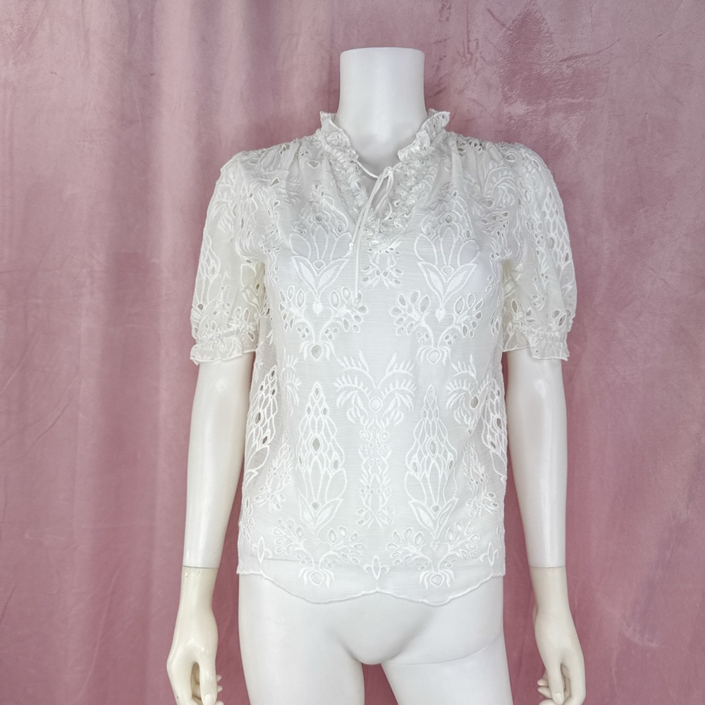 Generation Love Womens White Lara Embroidered Eyelet Blouse Top Size Small